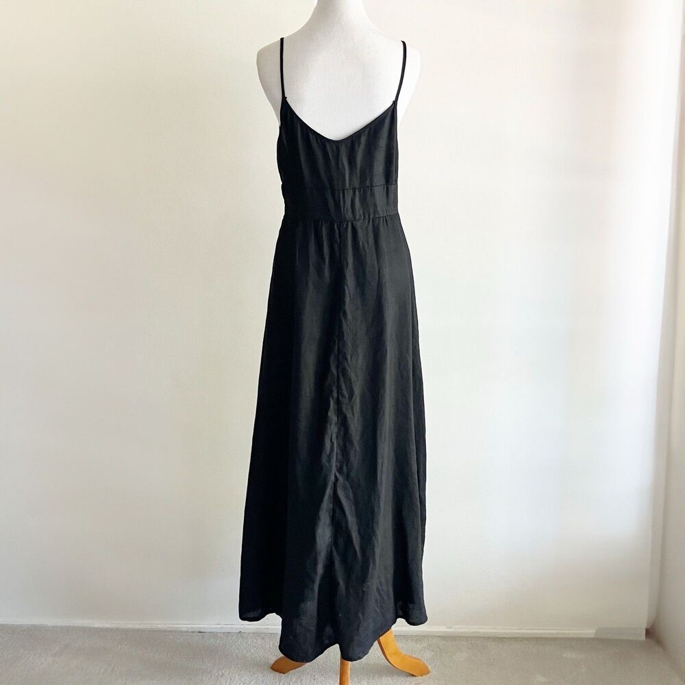 Mossimo 100% Linen Maxi Dress Sz 8 Black Empire Waist Slit Spaghetti Strap 2000s - Picture 4 of 6